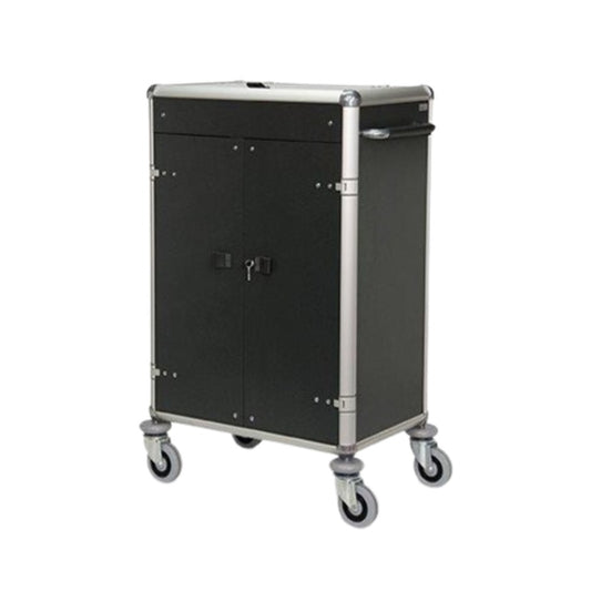 Ascolia Minibar Restocking Cart LUGANO 800, 3 Drawers + Doors, Black Nappa Leather