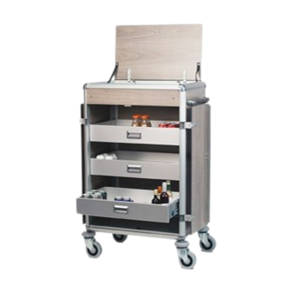 Ascolia Minibar Restocking Cart LUGANO 650, 2 Shelves + 2 Retaining Bars + Doors, Almond