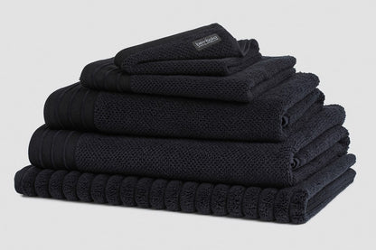 Bemboka Face Washer, Jacquard Weave, 100% Cotton, 650gsm, Black