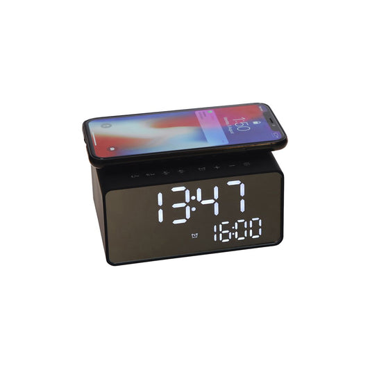 JVD Bluetooth Radio Wave, Digital Clock, Wireless Charger, Black