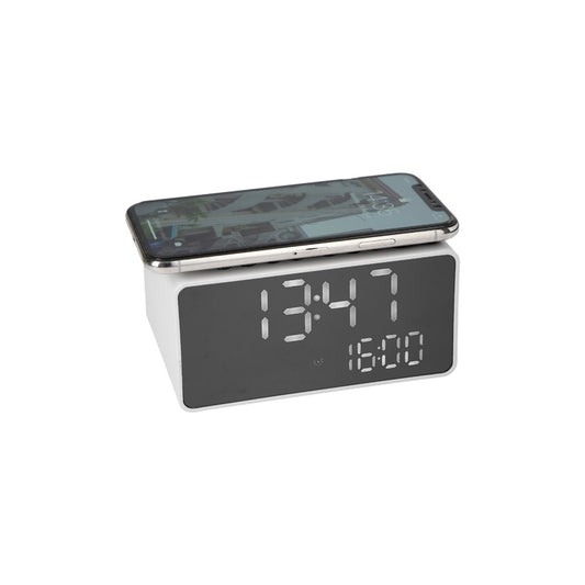 JVD Bluetooth Radio Wave, Digital Clock, Wireless Charger, White