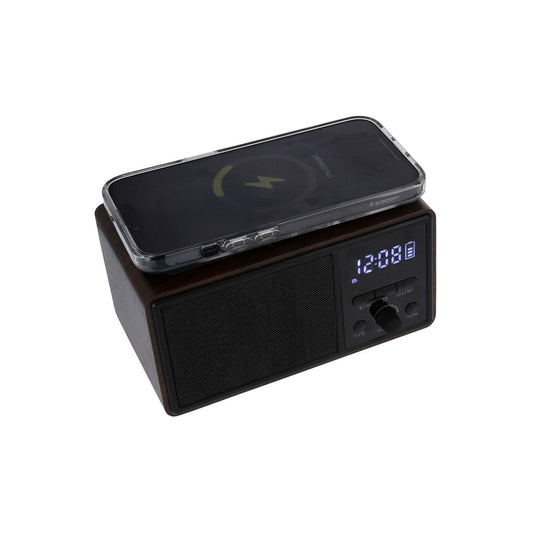 JVD Bluetooth Radio Carabay, Alarm Clock, Wireless Charger, Brown