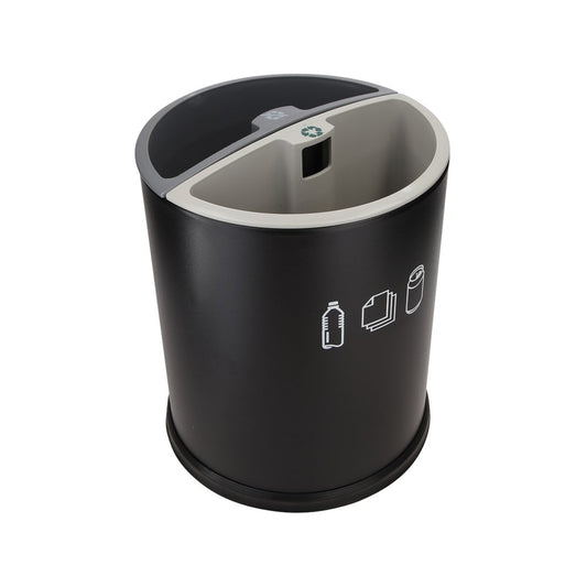 JVD Recycle Bin Kanda, 10L, Dual-Liner, Round, Black/Steel