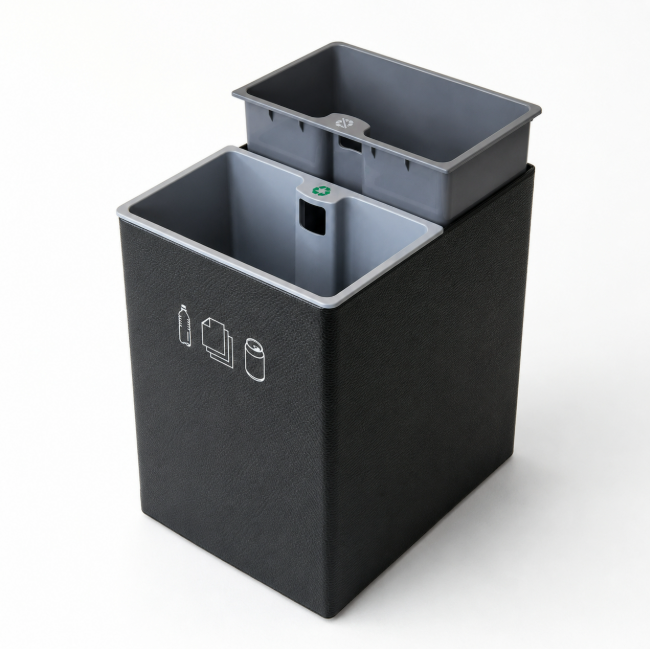 JVD Recycle Bin Brugges, 14L, Dual-Liner, Rectangle, Black PU