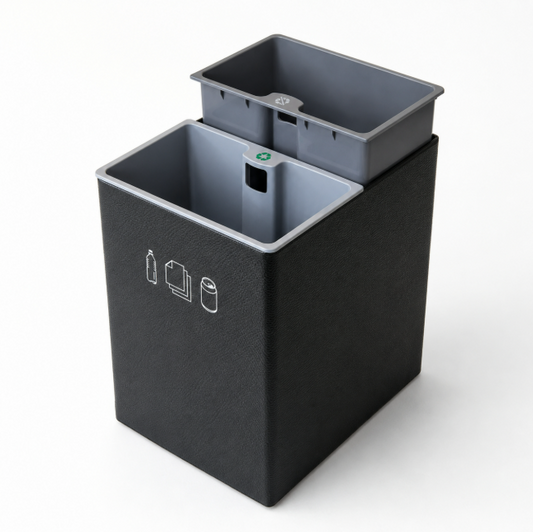 JVD Recycle Bin Brugges, 14L, Dual-Liner, Rectangle, Black PU