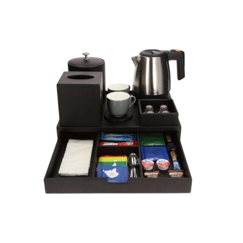 JVD Drawer Tray CHARME, 4 Compartments, Black Leatherette