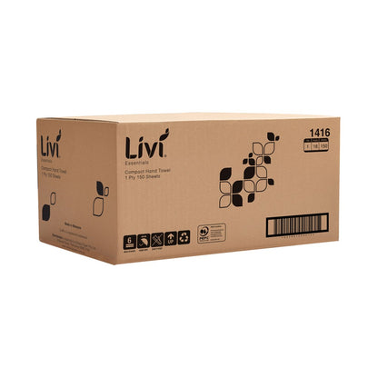 Livi Compact Hand Towel Essentials, 1 Ply 150 Sheet, Ctn 16