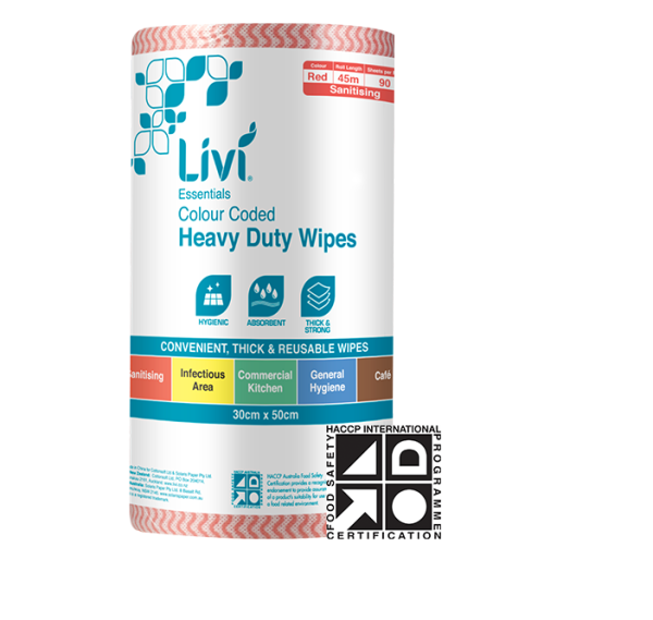 Livi Essentials Commercial Wipes, 90 Sheets, Red, Ctn 4