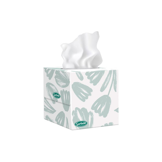 Sorbent Facial Tissue Silky White, Cube, 2 Ply 90 Sheet, Ctn 24