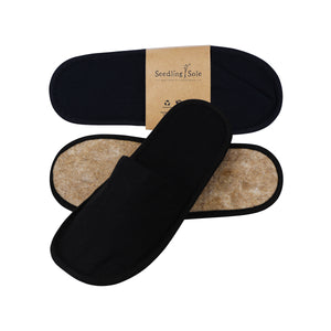Seedling Sole Hotel Slippers, Closed-Toe with Double-Flax Sole in Wrapper, Black