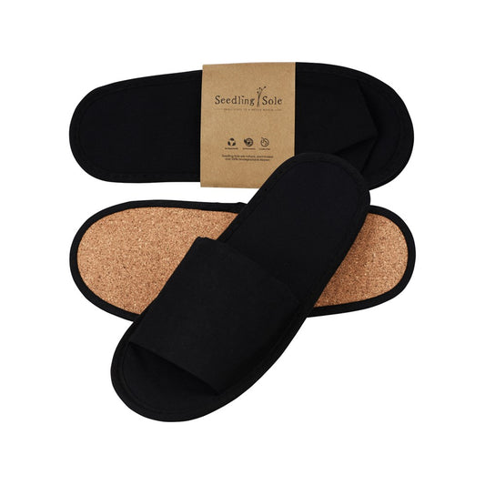 Seedling Sole Slippers Open-Toe, Cork Sole, 29cm, Black