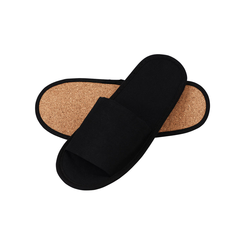 Seedling Sole Hotel Slippers, Open-Toe with Cork Sole in Wrapper, Blac ...