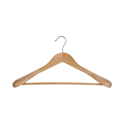 Luxury Wooden Hanger with Rod, 55-60mm, Chrome Hook, Natural