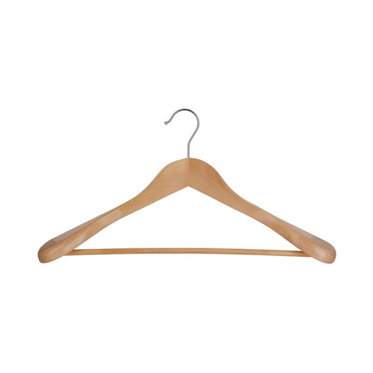 Luxury Wooden Hanger with Rod, 55-60mm, Chrome Hook, Natural