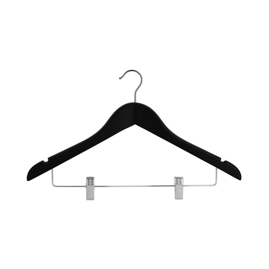 Premium Wooden Hanger with Clips, 20mm, Chrome Hook, Black