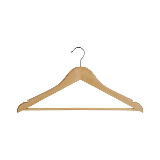 Premium Wooden Hanger with Rod, 20mm, Chrome Hook, Natural