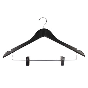 Wooden Hanger with Clips, Black Colour