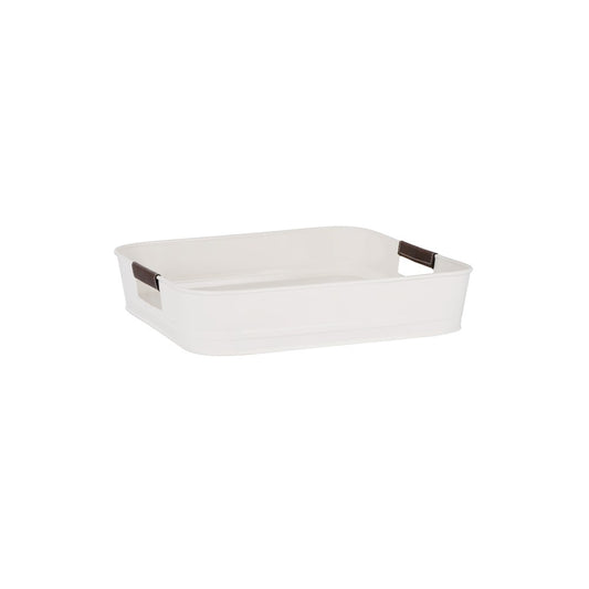 Chef Inox Square Tray CONEY ISL, with Leather Handle, Creme