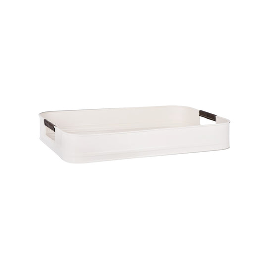 Chef Inox Rectangular Tray CONEY ISL, with Leather Handle, Creme
