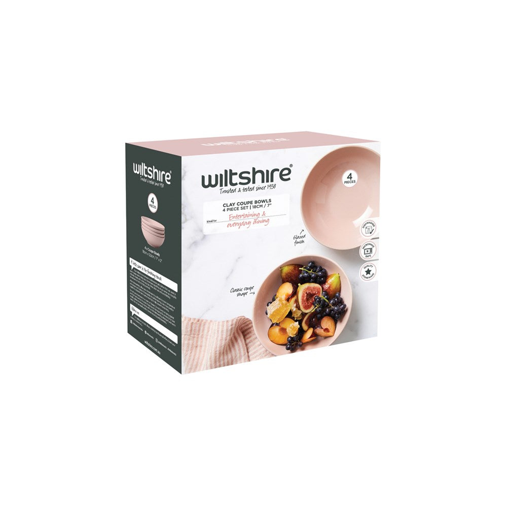 Wiltshire Coupe Bowl CLAY, 180mm, Glazed Stoneware, 4pc Set